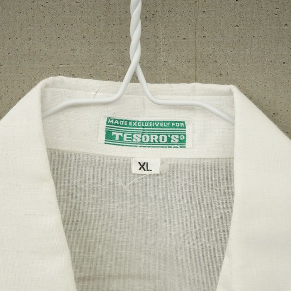 Tesoro's Mens White Linen Embroidered Short Sleeve Button Down Shirt XL - Picture 3 of 4